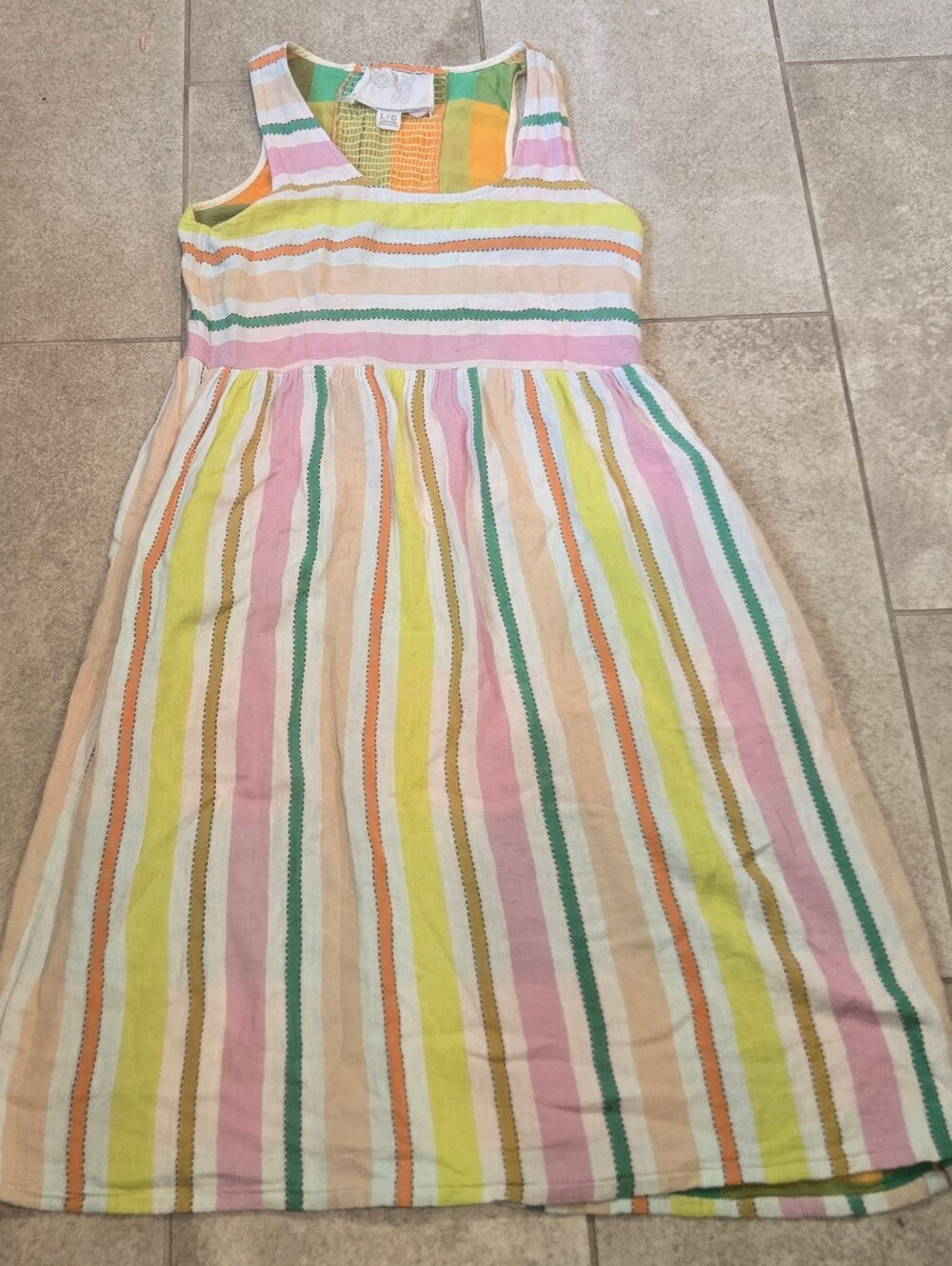 Ace & Jig Prism Rainbow Stripe Cotton Midi Dress L Large Pastel Textured Slub